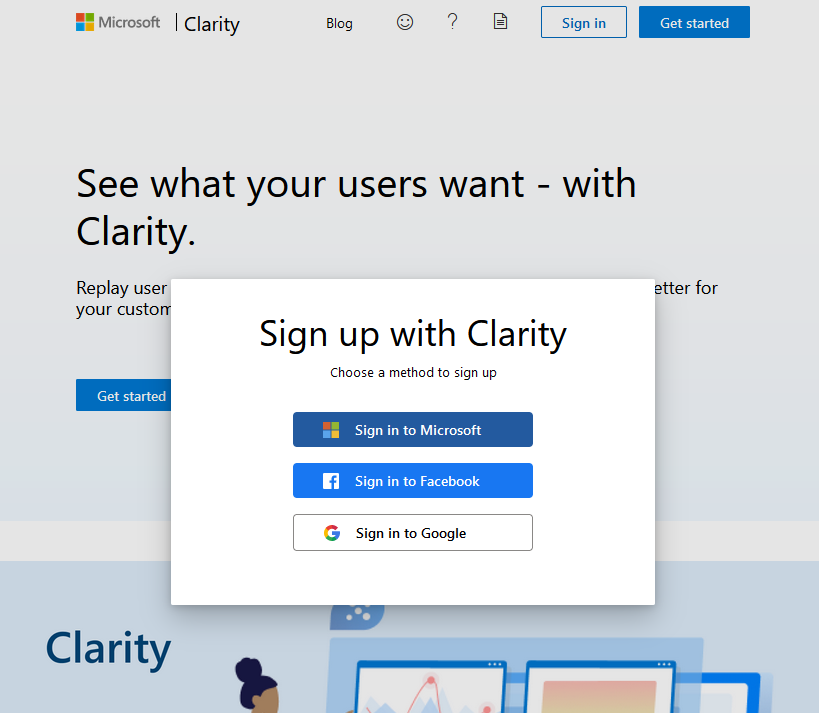 Microsoft Clarity - Sign up