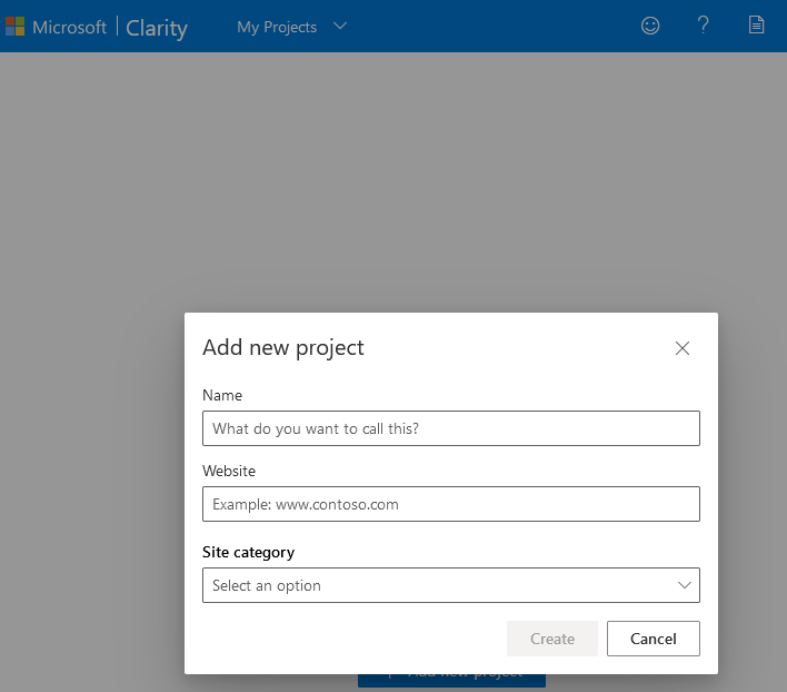 Microsoft Clarity - Add new project