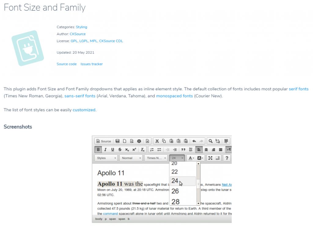 Font Size and Family