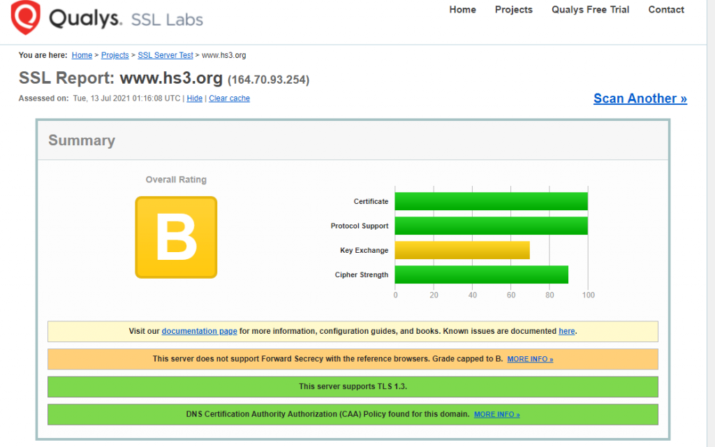 Qualys SSL Server Test - B - Result Summary